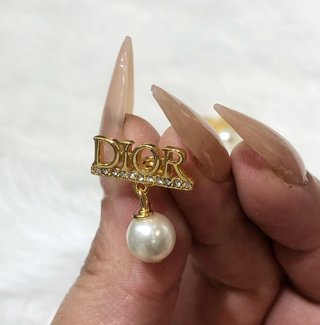 Pendientes Dior Dorados Perla Cristales Elegantes