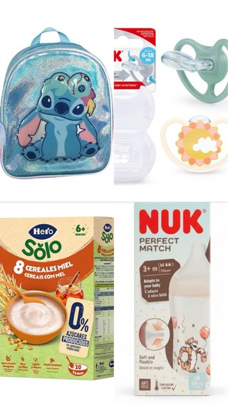Pack Bebé: Mochila, Biberón y Cereales chupetes