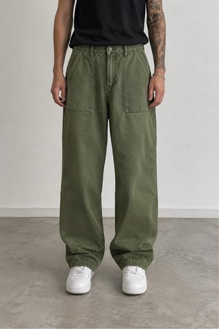 Pantalón baggy caqui talla S bordado