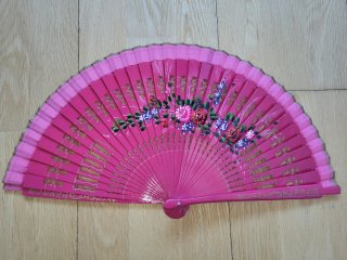Abanico madera rosa pintado mano 2 caras - LOTE 12