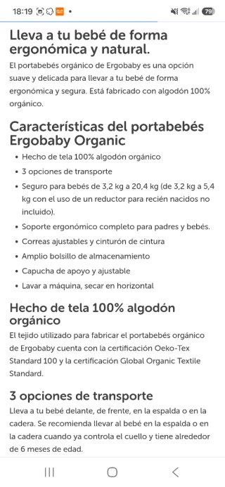 Mochila Ergobaby Porteo Bebé