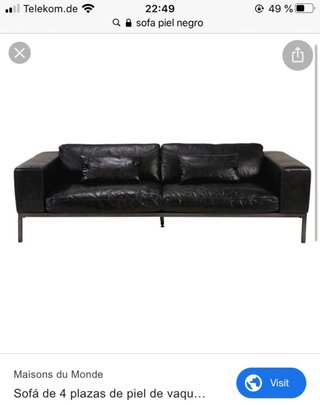 Sofá 4 plazas de piel de vaquetilla negro (1699€)