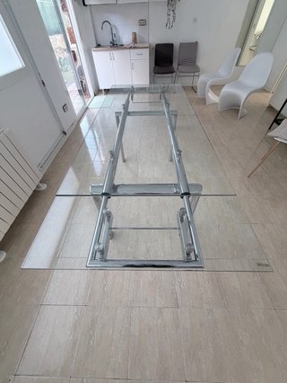 Mesa de comedor extensible, cristal templado