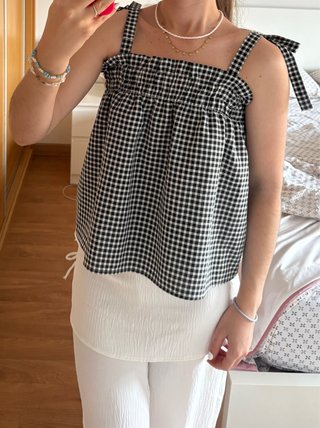 Top vichy / gingham H&M Divided Talla S con lazo