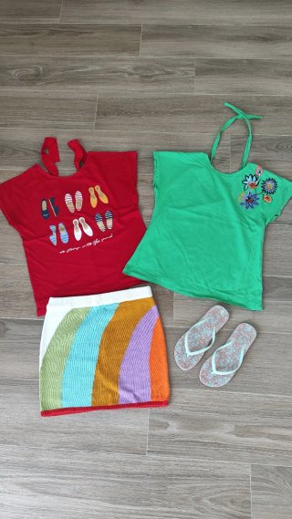 Conjunto Verano 2 Tops y Falda Arcoíris