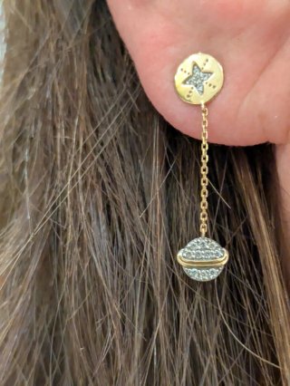 Pendiente oro 18k estrella y cadena  1 unidad