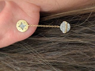 Pendiente oro 18k estrella y cadena  1 unidad