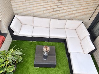 Conjunto Sofá Exterior Ratán Beige y Negro