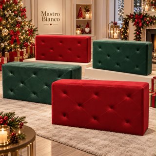 Pouf Panca Mastro Bianco Velluto Rosso/Verde