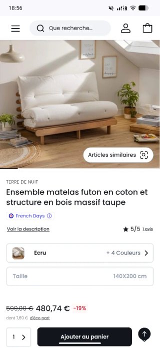 Futón madera y tela