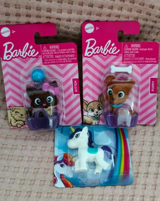 Pack 3 Mascotas Barbie: Gato, Perro, Unicornio