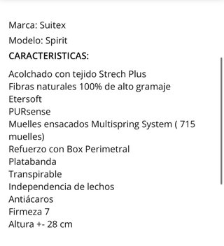 Colchón Suitex Spirit 135x190cm