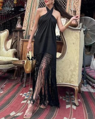 Vestido de fiesta con flecos