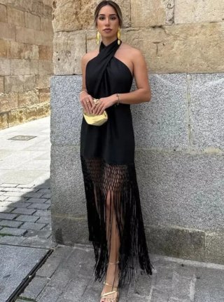 Vestido de fiesta con flecos