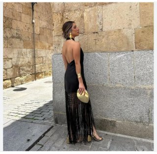 Vestido de fiesta con flecos