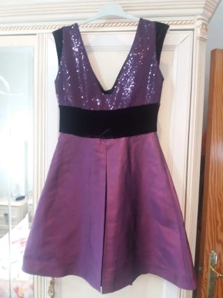 Vestido fiesta lentejuelas morado y negro