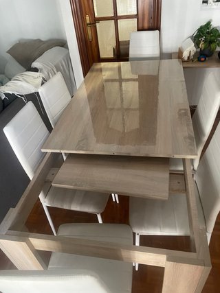 Conjunto Mesa Extensible + 6 Sillas Polipiel Blanc