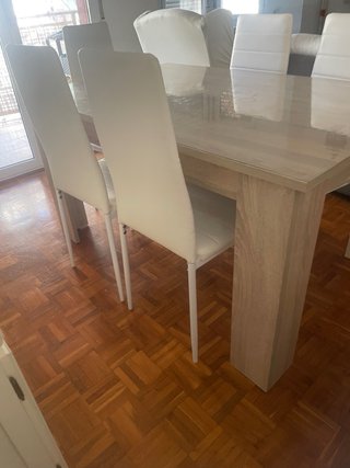 Conjunto Mesa Extensible + 6 Sillas Polipiel Blanc