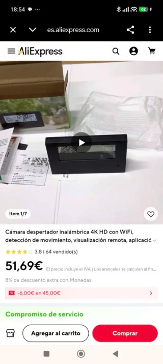 Cámara  despertador Vigilancia 4K HD Wifi Movimien