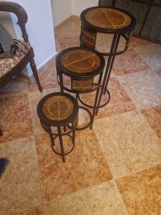 Mesitas hierro/maceteros bambú (3 uds)