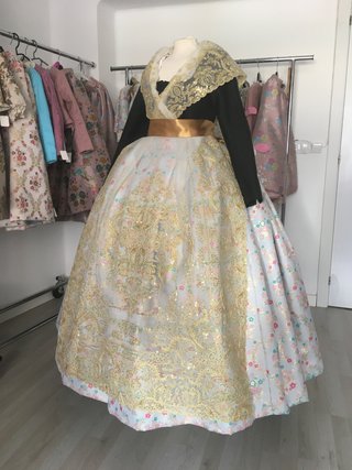 Traje de Fallera Adulta Dorado y Blanco