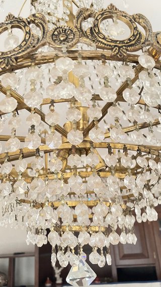 Candeeiro de teto vintage dourado e transparente