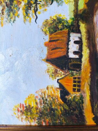 Pintura de paisaje rural con casa