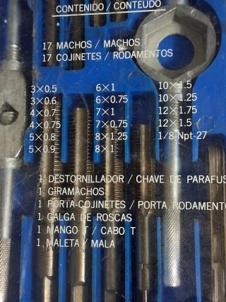Juego de machos y cojinetes completo