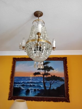 Lámpara de cristal Bohemia antigua  con 3 velas