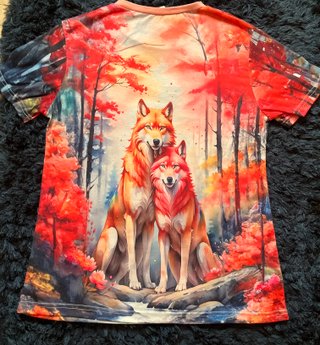 Camiseta Estampada Lobos Naranja y Rojo