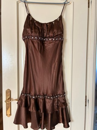 Vestido satén marrón chocolate fiesta / Eventos.