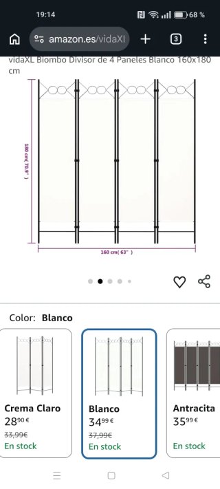 Biombo Divisor 4 Paneles Blanco 160x180