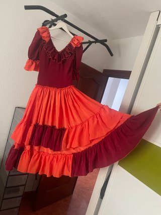 Vestido de gitana volantes naranja y rojo