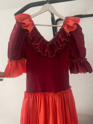 Vestido de gitana volantes naranja y rojo