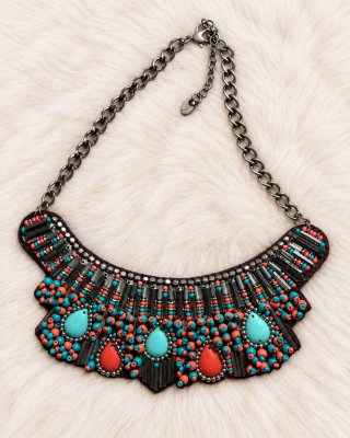 Collar Maxy Turquesa & Rojo Escarlata.