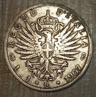 #2275-Una Moneta 1 Lira 1907 Argento Regno Italia