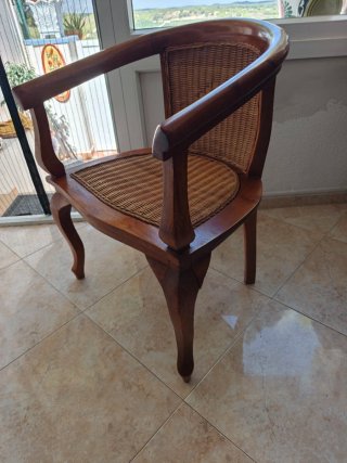 Silla Colonial Madera Maciza y Mimbre