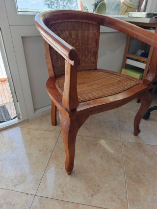 Silla Colonial Madera Maciza y Mimbre