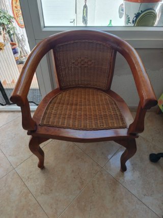 Silla Colonial Madera Maciza y Mimbre