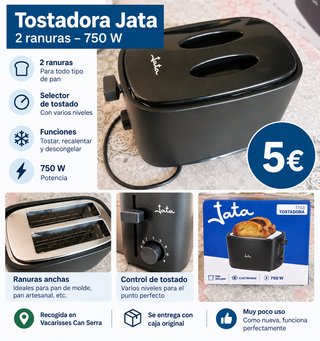 Tostadora Jata 2 ranuras 750W - Como nueva
