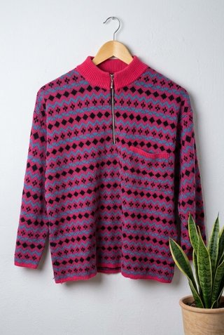 Jersey Fair Isle Vintage Media Cremallera Talla M