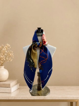 Foulard Hermes in seta blu e marrone