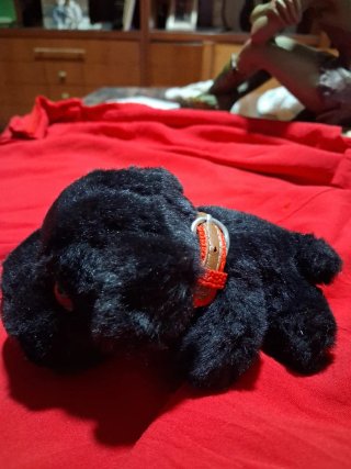Perro de peluche negro con collar
