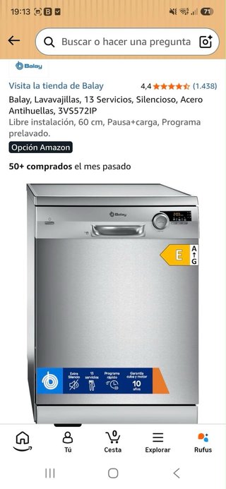 Lavavajillas Balay 3VS572IPw GARANTIA OFICIAL 2024