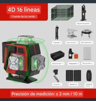 Nivel Láser Autonivelante 4D 16 Líneas Trípode