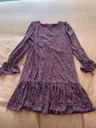 Vestido corto granate flores manga larga