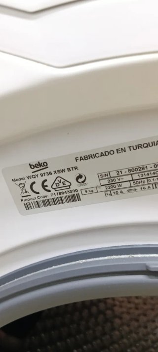 LAVADORA CARGA BEKO 9 KG RPM 1400