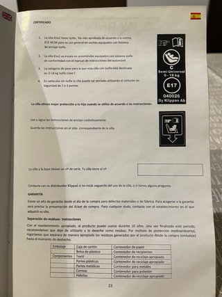 Silla coche Klippan a contramarcha