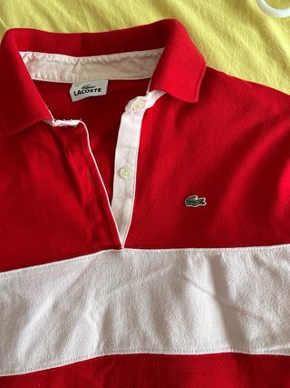 Polo Lacoste manga larga rojo y rosa