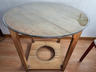 Mesa redonda madera y cristal 81cm